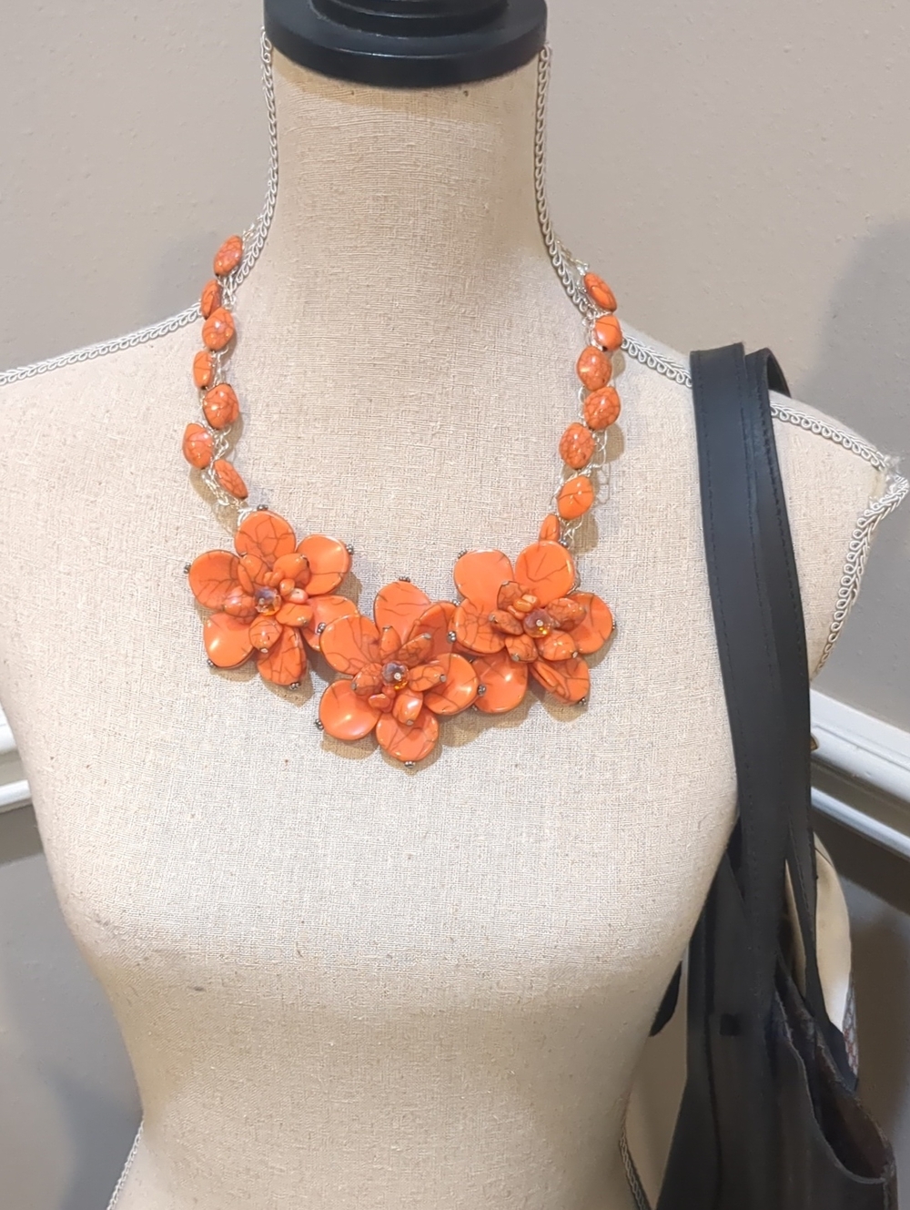 Orange Floral Statement Necklace - Women's Jewelry